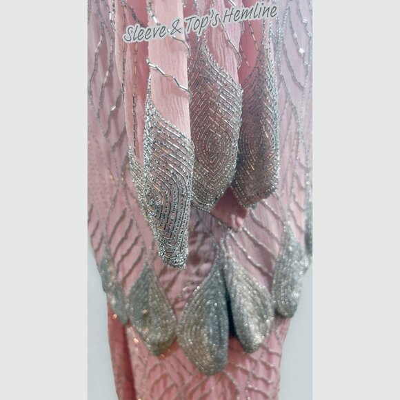 Fantasy by Lisa Kane, Silver-Beaded, Pink Pure Silk Chiffon Dress, Size 14-16 - Picture 12 of 14